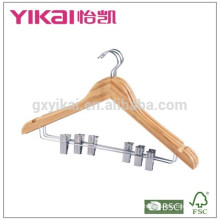 Curved bamboo stick shirt and sock hangers with metal clips